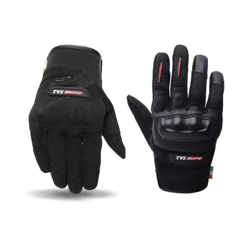 TVS Men's Riding Gloves - Mesh Ventilation, Touchscreen & TPR Knuckle Protection | Black (M)