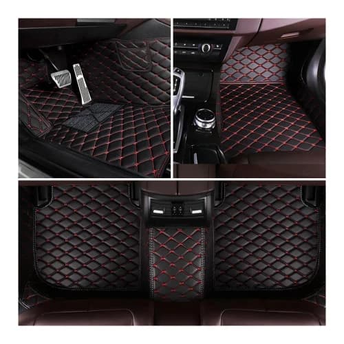 Premium 7D Luxury Leather Car Floor Mat Full Set - Dual-Stitch & 100% Waterproof | Black & Golden
