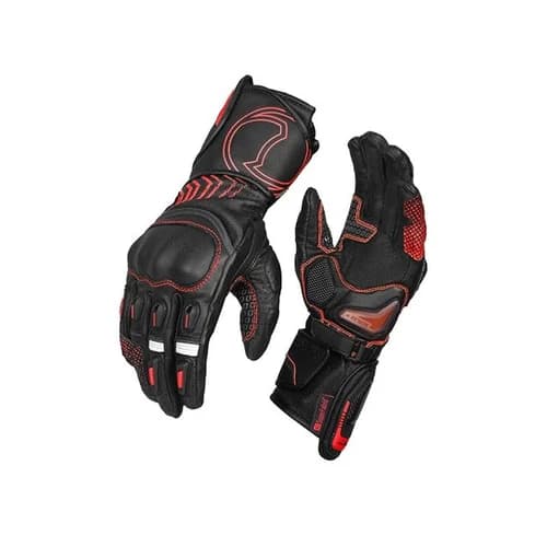 Rynox Advento Pro Leather Riding Gloves - CE Certified Cuff Length | Black & Red (S)