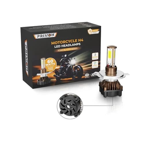 PRIVON 60W H4 LED Headlight for Bike - 7000LM, 6000K White Light